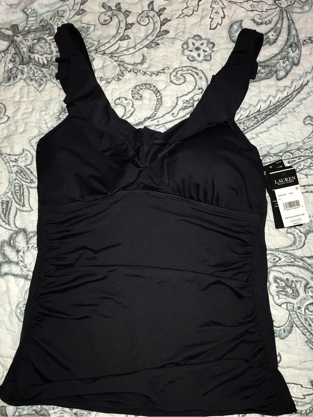 Ralph Lauren Black Ruched Camisole Tankini Top